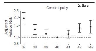 A CP korrigált relatív kockázata a gesztációs kor függvényében